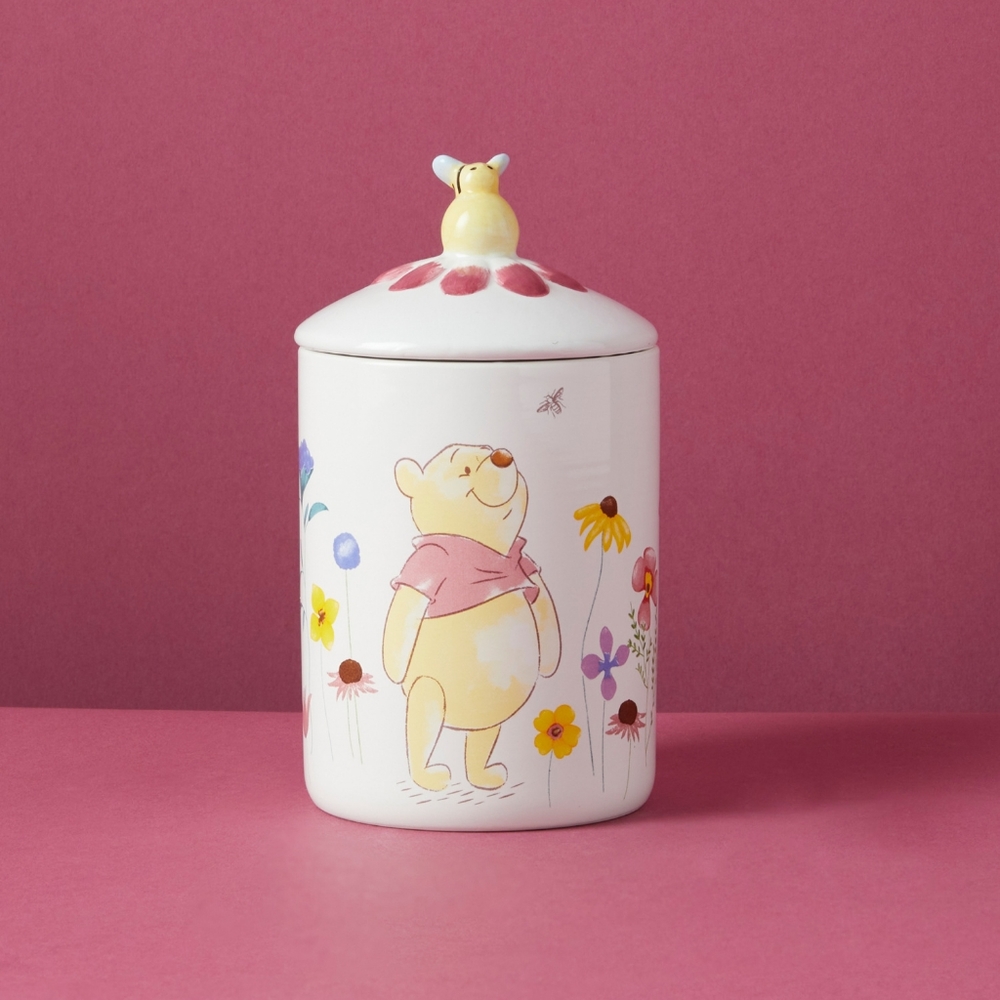 NWT Disney 7in Ceramic Winnie The Pooh Cotton Jar Among The Flowers Honey Bee